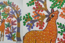 Gond Art ~ Hand Painted Gond Painting - Deer Under The Tree