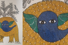 Gond Art ~ Hand Painted Gond Painting - Elephant & Tree