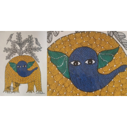 Gond Art ~ Hand Painted Gond Painting - Elephant & Tree