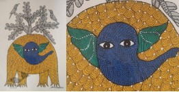 Gond Art ~ Hand Painted Gond Painting - Elephant & Tree