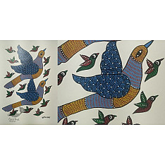 Gond Art ~ Hand Painted Gond Painting - Flying Birds