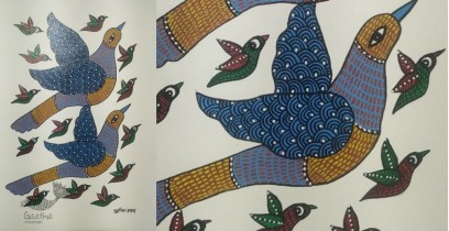 Gond Art ~ Hand Painted Gond Painting - Flying Birds