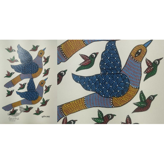 Gond Painting - indian art Flying Birds 