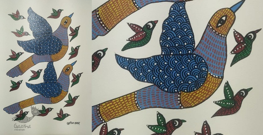 Gond Painting - indian art Flying Birds 
