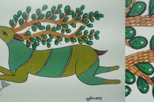 Gond Art ~ Hand Painted Gond Painting - Green Deer