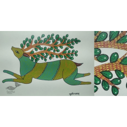 Gond Art ~ Hand Painted Gond Painting - Green Deer