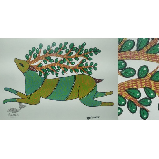 Gond Painting - indian art  Green Deer