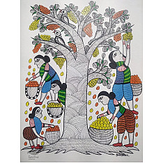Gond Art ~ Hand Painted Gond Painting - Mango Tree