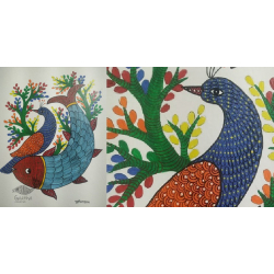 Gond Art ~ Hand Painted Gond Painting -Peahen & Fish