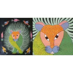 Gond Art ~ Hand Painted Gond Painting - Tiger