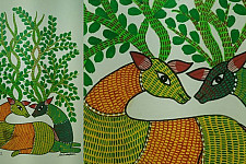 Gond Art ~ Hand Painted Gond Painting - Two Deer