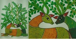 Gond Art ~ Hand Painted Gond Painting - Two Deer