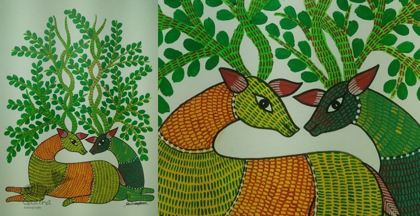 Gond Painting - indian art  two deer