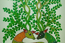 Gond Art ~ Hand Painted Gond Painting - Two Deer