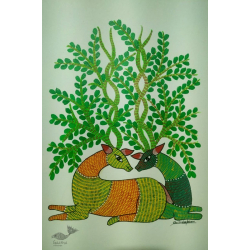 Gond Art ~ Hand Painted Gond Painting - Two Deer