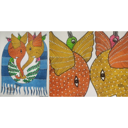 Gond Art ~ Hand Painted Gond Painting - Two Elephants