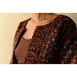 Love in Fall ~ Handwoven Woolen Stitched Navy Blue Jacket