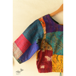 Kantha | Stitched Silk Blouse With Round Neck