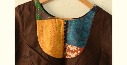 Kantha | Stitched Silk Cotton Blouse -  Brown
