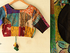 Kantha | Stitched Silk Blouse With Round Neck