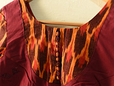 Ikat | Stitched Cotton Blouse - Maroon