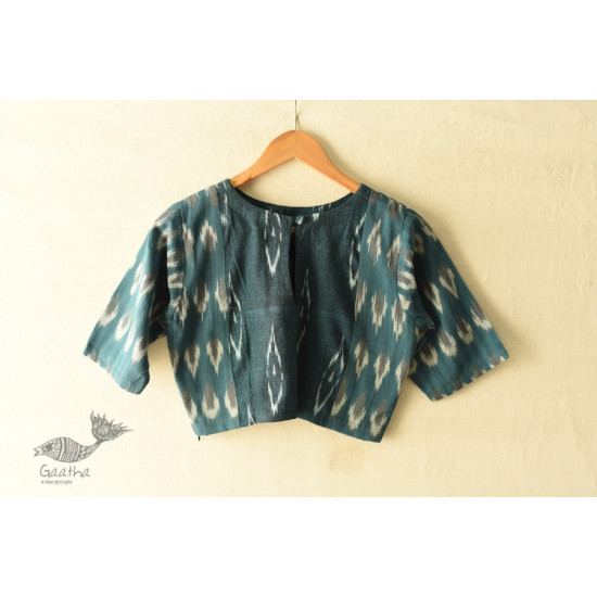 cotton Teal Blue blouse stitched - Ikat 