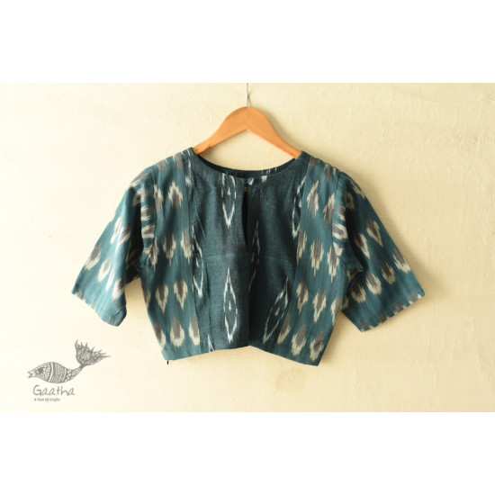 cotton Teal Blue blouse stitched - Ikat 