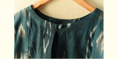 Ikat | Stitched Cotton Blouse - Teal Blue