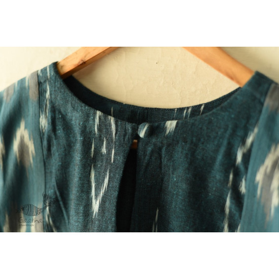 cotton Teal Blue blouse stitched - Ikat 