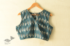 Ikat | Stitched Teal Blue Cotton Sleeve Less Blouse