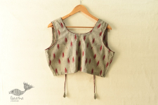 Ikat | Stitched Cotton Blouse - Grey