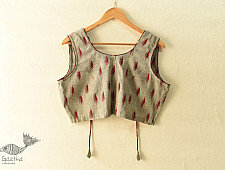 Ikat | Stitched Cotton Blouse - Grey