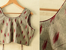 Ikat | Stitched Cotton Blouse - Grey