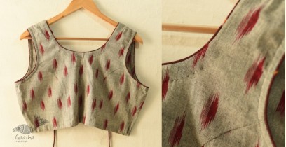 Ikat | Stitched Cotton Blouse - Grey