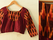 Ikat | Stitched Cotton Blouse - Maroon