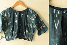 Ikat | Stitched Cotton Blouse - Teal Blue