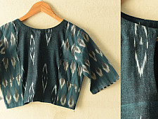 Ikat | Stitched Cotton Blouse - Teal Blue
