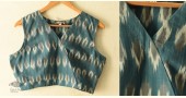 Stitched Teal Blue Cotton Sleeve Less Blouse