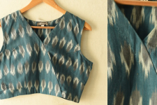 Ikat | Stitched Teal Blue Cotton Sleeve Less Blouse