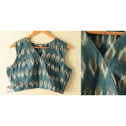 Ikat | Stitched Teal Blue Cotton Sleeve Less Blouse