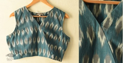 Ikat | Stitched Teal Blue Cotton Sleeve Less Blouse
