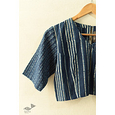 Dabu Block Printed | Indigo Stitched Cotton Blouse