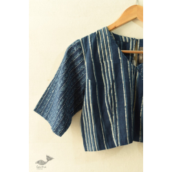 Dabu Block Printed | Indigo Stitched Cotton Blouse