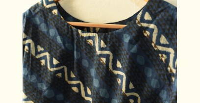 Dabu Block Printed | Stitched Cotton Blouse - Round Neck