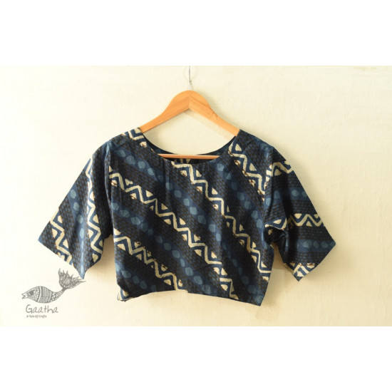 Dabu Block Printed Stitched Cotton Blouse - Round Neck