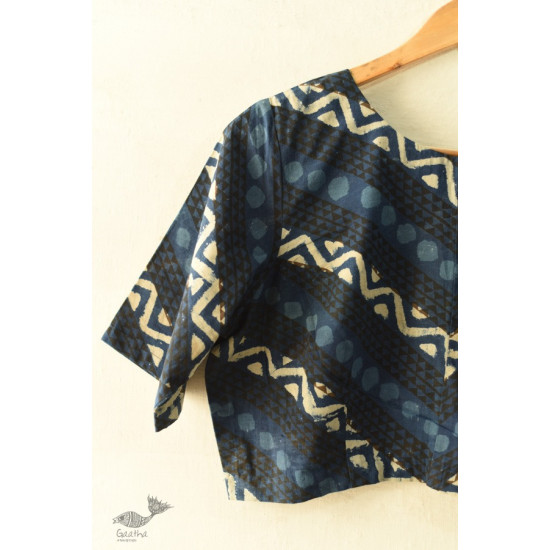 Dabu Block Printed Stitched Cotton Blouse - Round Neck