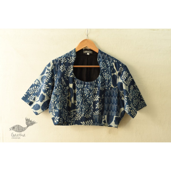 Dabu Block Printed Indigo Cotton Blouse - Stitched