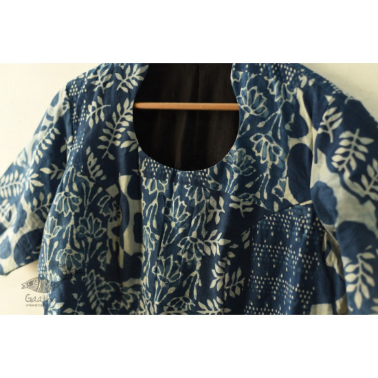 Dabu Block Printed Indigo Cotton Blouse - Stitched