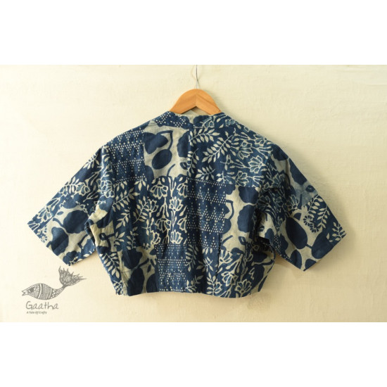 Dabu Block Printed Indigo Cotton Blouse - Stitched