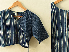Dabu Block Printed | Indigo Stitched Cotton Blouse